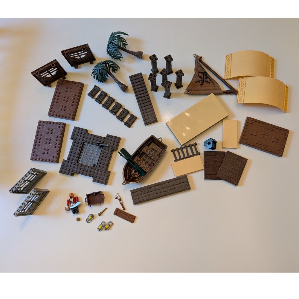 Mega Bloks Pyrates Building Set Mixed Lot Brown Pirate Shipwreck Rowboat Figures